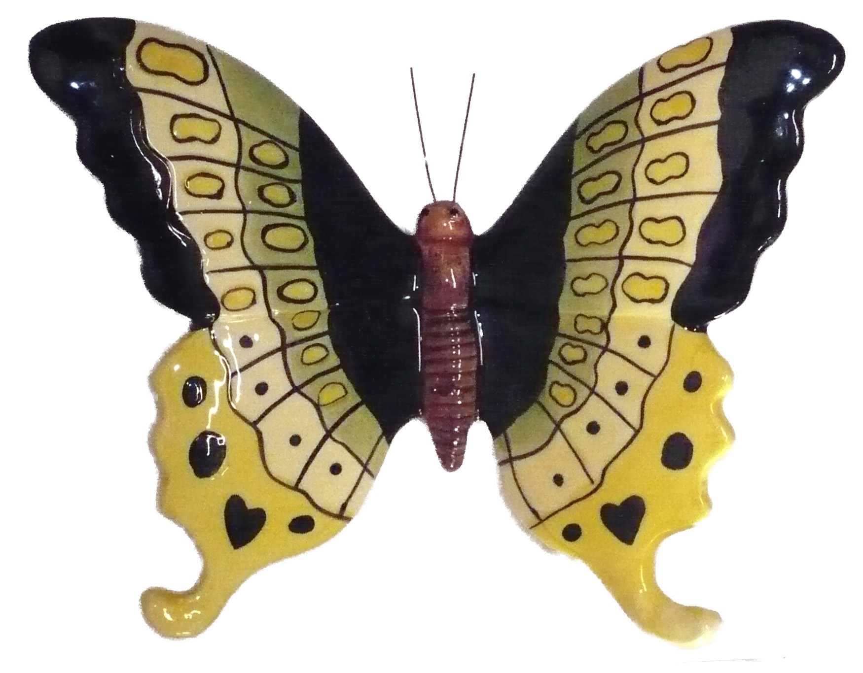 Papillon céramique 17 cm noir, jaune, vert