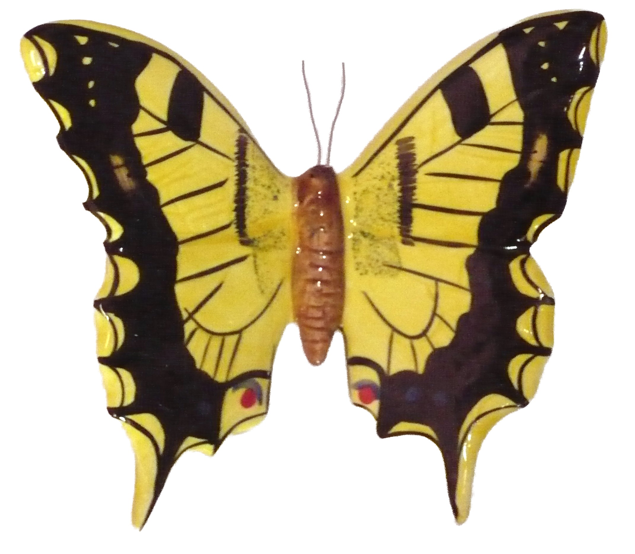 Papillon céramique 23 cm jaune et noir, décoration murale