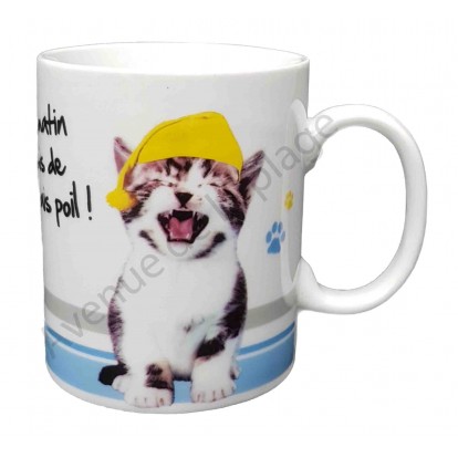 Mug chat "Le matin j'suis de mauvais poil !"