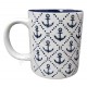 Mug blanc ancres de bateau bleues marines