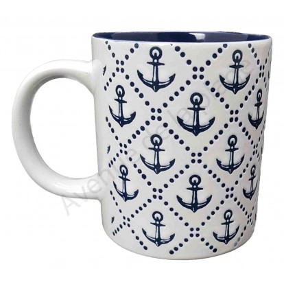 Mug blanc ancres de bateau bleues marines