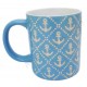 Mug bleu ancres de bateau blanches