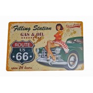 Plaque vintage Route 66 et voiture ancienne