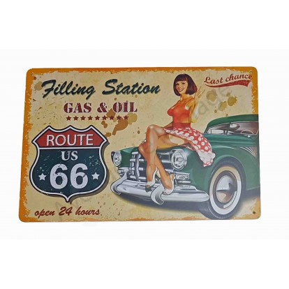 Plaque vintage Route 66 et voiture ancienne
