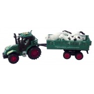 Tracteur + remorque et animaux 32 cm vert.