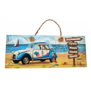 Panneau 2cv à la plage et pancartes