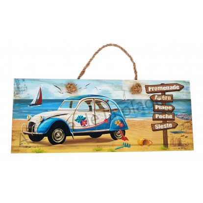 Panneau 2cv à la plage et pancartes