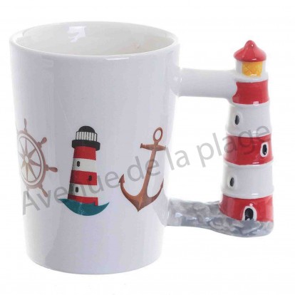 Mug anse phare marin rouge et blanc