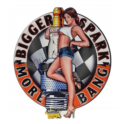 Plaque métal Pin-up et bougie de voiture