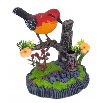 Oiseau rouge sur branche sonore