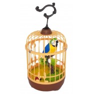 Perroquet bleu en cage sonore