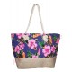 Sac de plage fleurs d'hibiscus et toile de jute