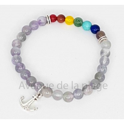Bracelet 7 chakras et améthyste