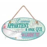 Plaque de porte salle de bain "L'avenir appartient..."
