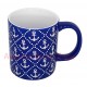 Mug bleu marine ancres de bateau blanches