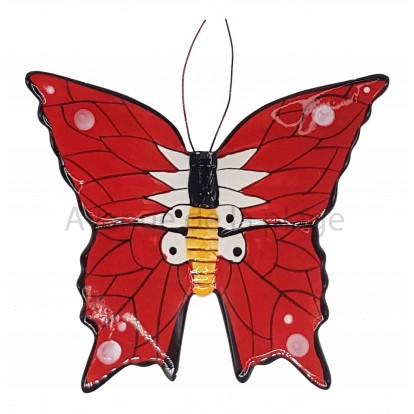 Papillon mural rouge et blanc 15 cm