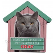 Pancarte Dans cette maison vit un adorable Chat gris