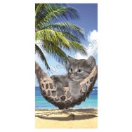 Serviette de plage chaton dans son hamac
