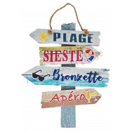Panneau de direction Plage Sieste Bronzette Apéro