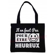 Sac à main cabas message Il en faut peu pour être heureux