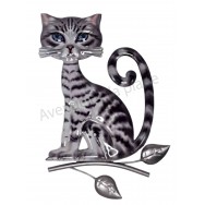 Chat gris assis sur branche 23 cm à accrocher A
