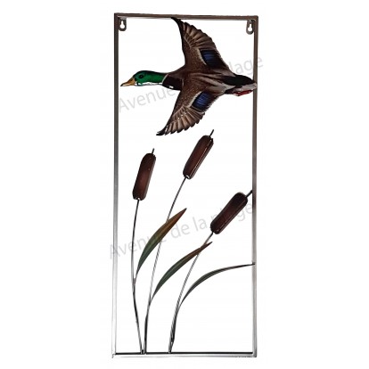 Cadre canard et roseaux en métal à accrocher