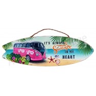Surf à suspendre Combi rose et noir sur la plage