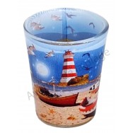 Verre à shooter phare rouge et blanc et bateaux