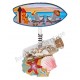 Bouteille sable et coquillages avec surf sur ressort