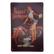 Plaque vintage moto Harley Davidson et Pin-Up