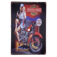 Plaque vintage Pin-up sur moto Speed-King Motor Cycles