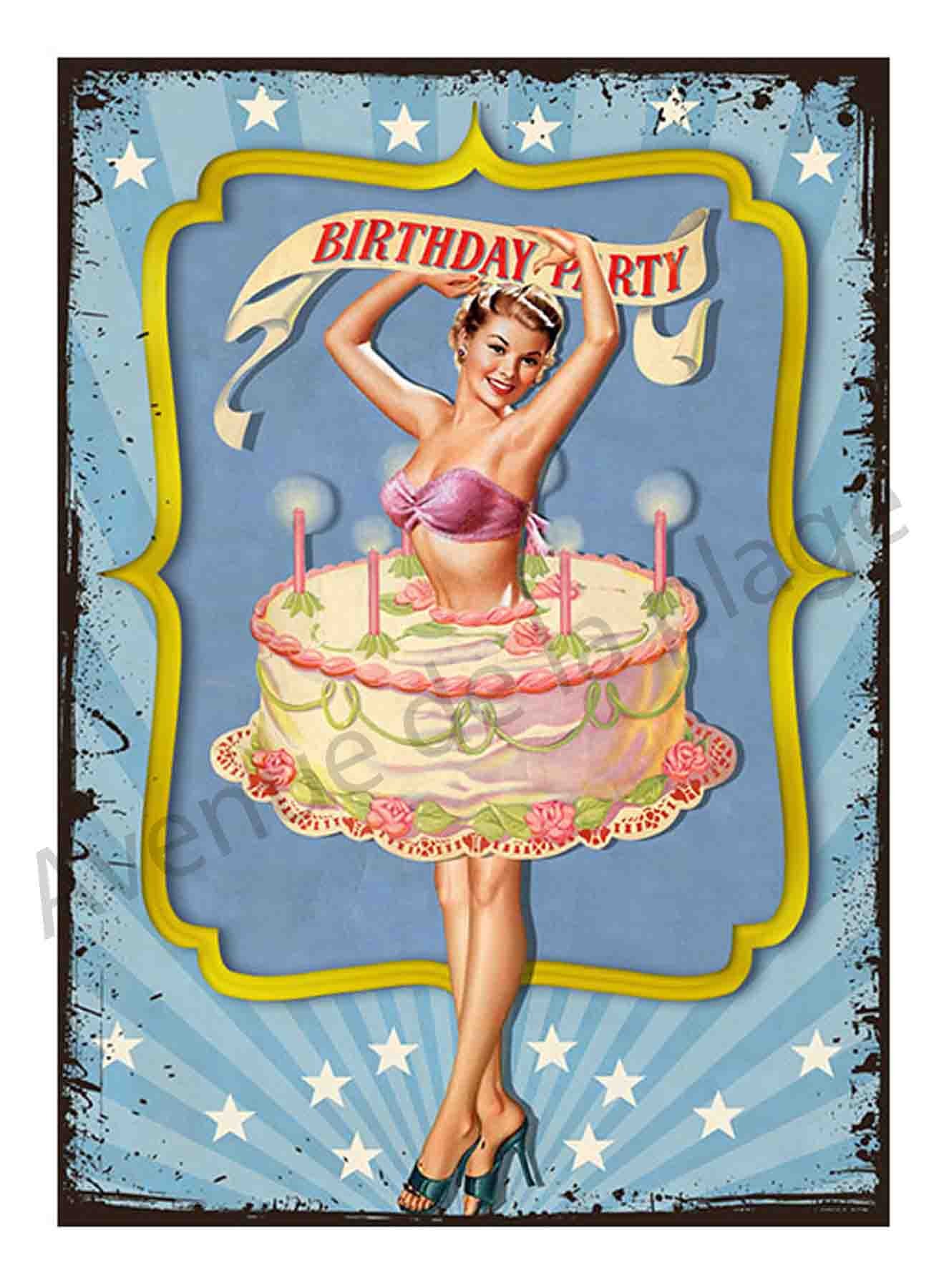 Plaque Carton Vintage Pin Up Birthday Party Deco Anniversaire