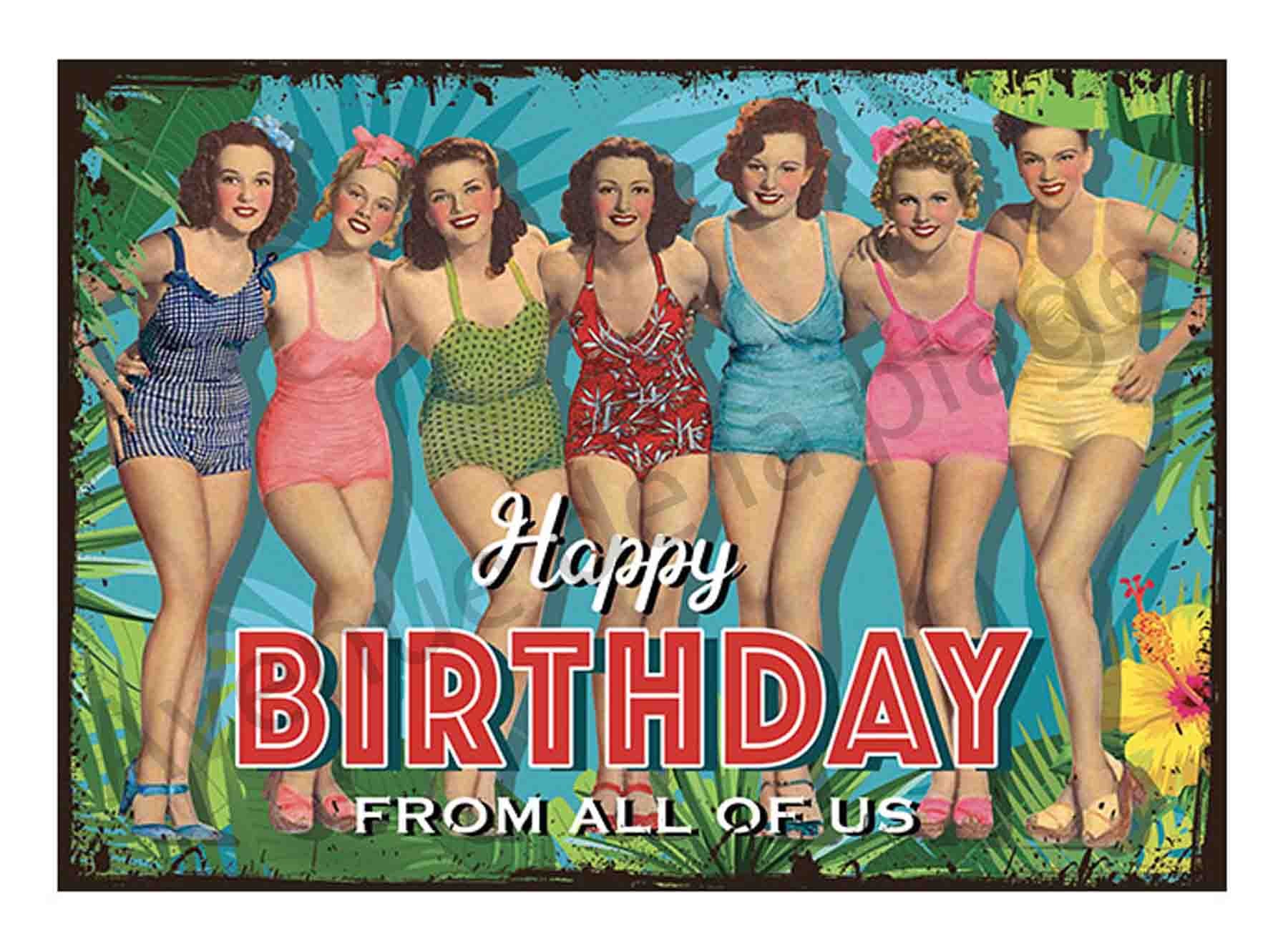 Plaque Carton Vintage Pin Up Happy Birthday Deco Anniversaire