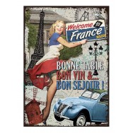 Plaque carton vintage Pin-up Bienvenue en France