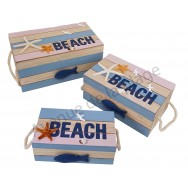 Ensemble de 3 coffrets en bois style marin Beach