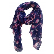 Foulard bleu marine Flamant rose