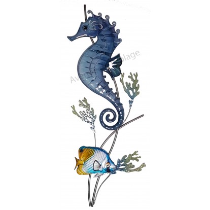 Hippocampe et poisson tropical en métal 66 cm
