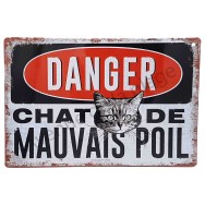 Plaque vintage Danger chat de mauvais poil