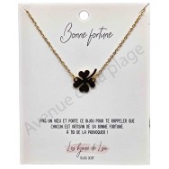 Pendentif message Bonne Fortune trèfle à 4 feuilles