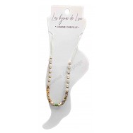 Bracelet de cheville blanc perles dorées