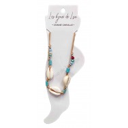 Bracelet de cheville coquillages cauris et perles turquoises