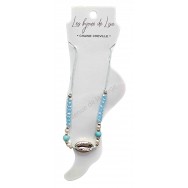 Bracelet de cheville coquillage doré et perles turquoises