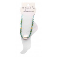 Bracelet de cheville coquillage et perles vertes