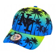 Casquette NY palmiers bicolore bleue et jaune