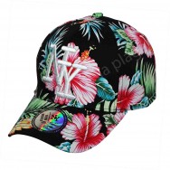 Casquette NY fleurie hibiscus visière arrondie