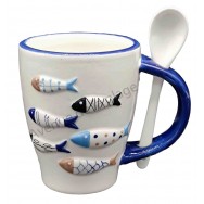 Mug avec cuillère Poissons design en relief