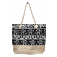 Sac de plage éléphant noir et toile de jute