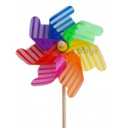 Moulin à vent éolienne multicolore à rayures 21 cm