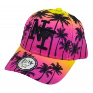 Casquette enfant NY palmiers bicolore rose et jaune