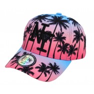 Casquette enfant NY palmiers bicolore rose et turquoise